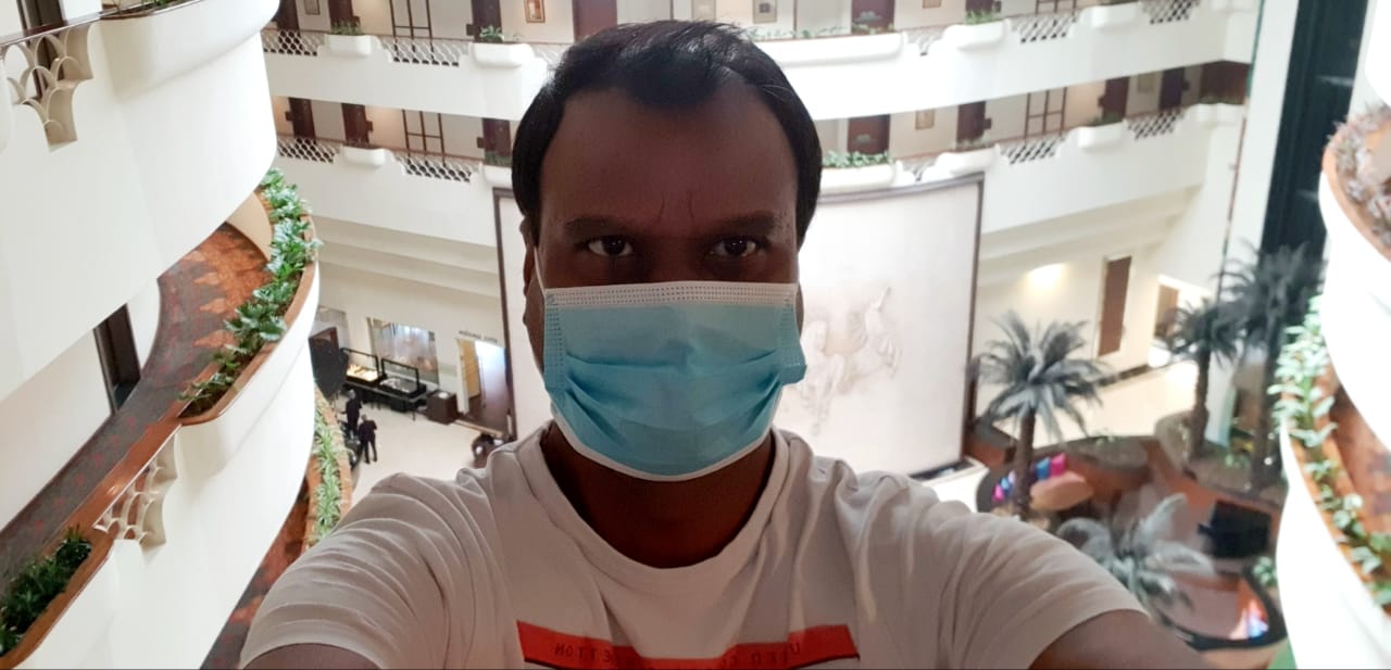 a NRI client sharing his well-being while at hotel Taj Hyderabad during covid-19 mandatory quaranteen post arrival. Hotel booked by the Company